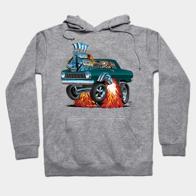 Sixties American Classic Muscle Car Cartoon Hoodie by hobrath